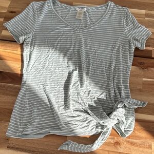 Matty M Light Gray Striped Tie-Front Tee